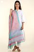 Kota Doria Dupatta in Beetroot Red and Sapphire Blue Graphic Block Print